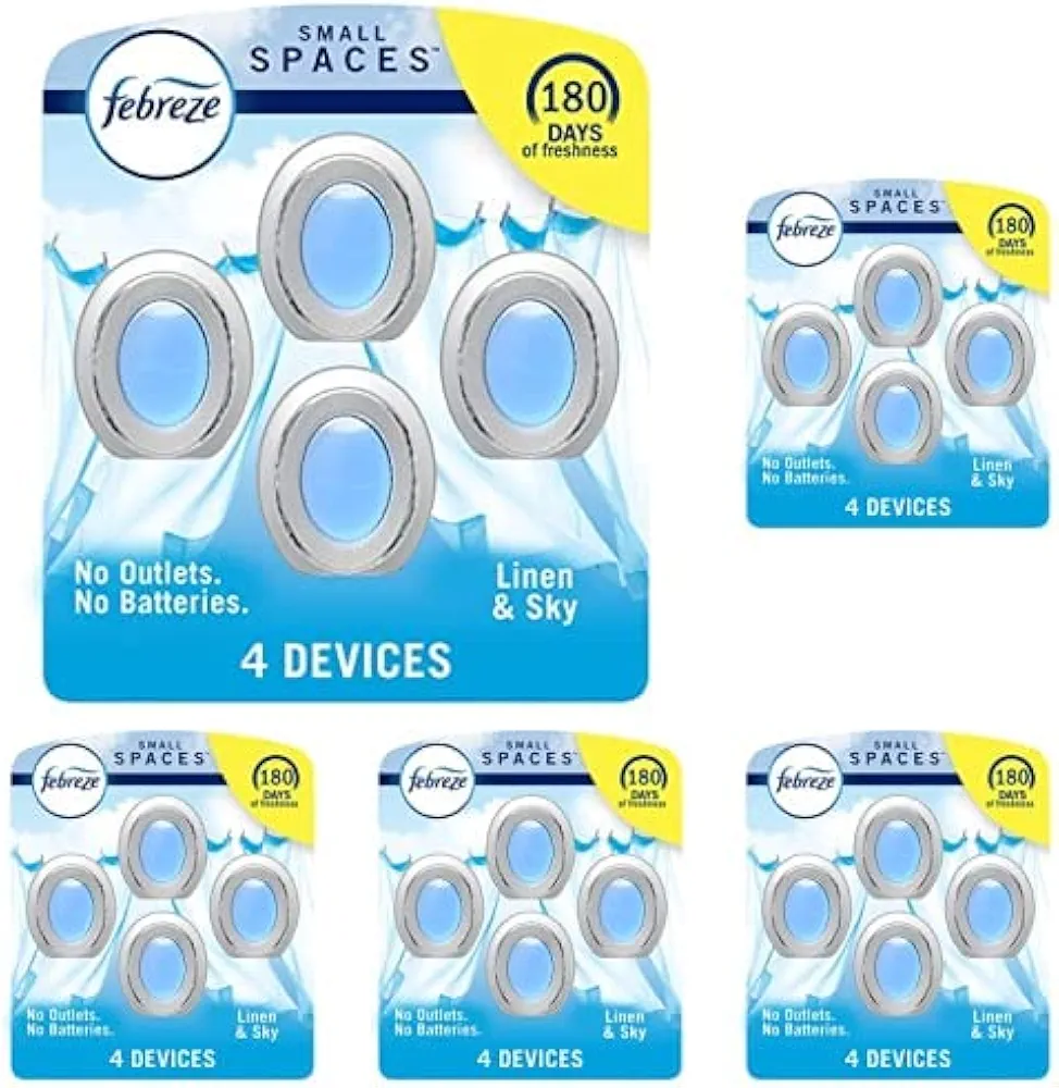 Febreze Small Spaces, Plug in Air Freshener Alternative for Home, Linen & Sky, Odor Eliminator for Strong Odor (4 Count) (Pack of 5)