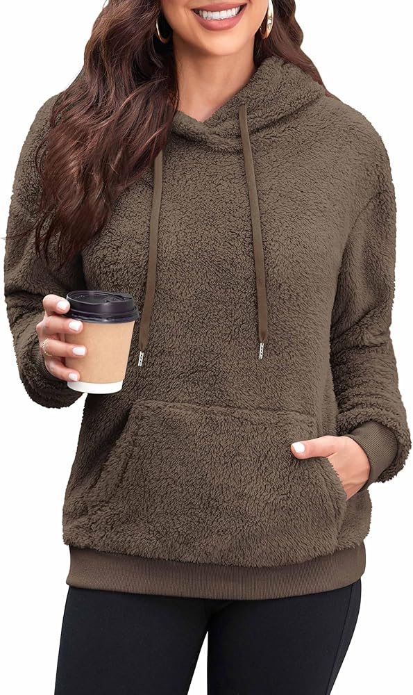 Neineiwu Womens Casual Sherpa Hoodies Fleece Sweatshirts Fuzzy Pullover Fluffy Outerwear with Pockets