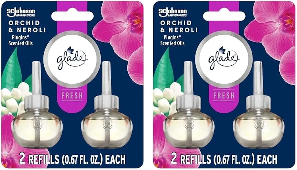 Glade PlugIns Refills Air Freshener, Scented and Essential Oils for Home and Bathroom, Orchid & Neroli, Fresh Collection 1.34 Fl Oz, 2 Count (Pack of 2)