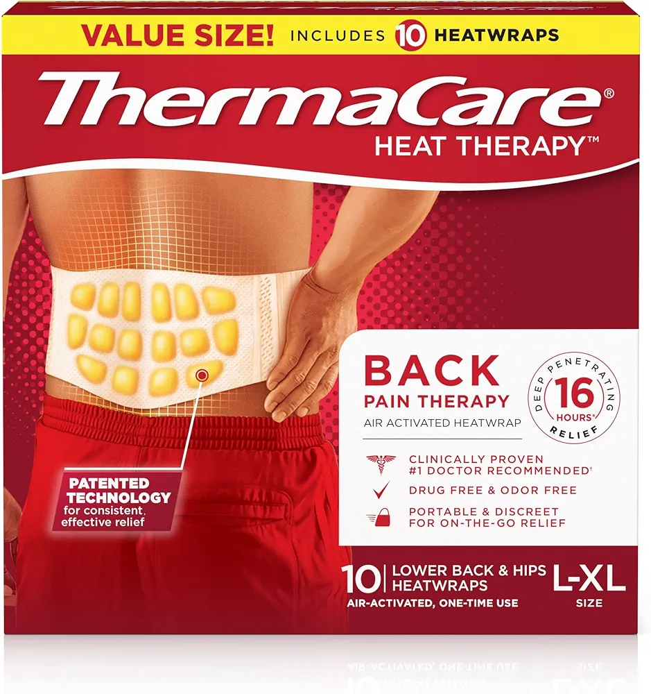 ThermaCare Advanced Back & Hip Therapy Adhesive HeatWraps, Disposable Heat Therapy Patches, Heat Pads for Instant Muscle & Herniated Disc Pain Relief, L/XL, 10 Count