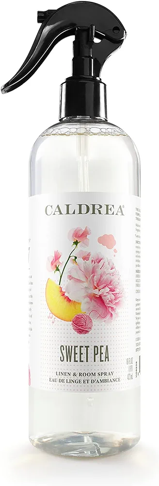 Caldrea Linen and Room Spray Air Freshener, Made with Essential Oils, Plant Derived Ingredients, Sweet Pea Scent, 16 oz