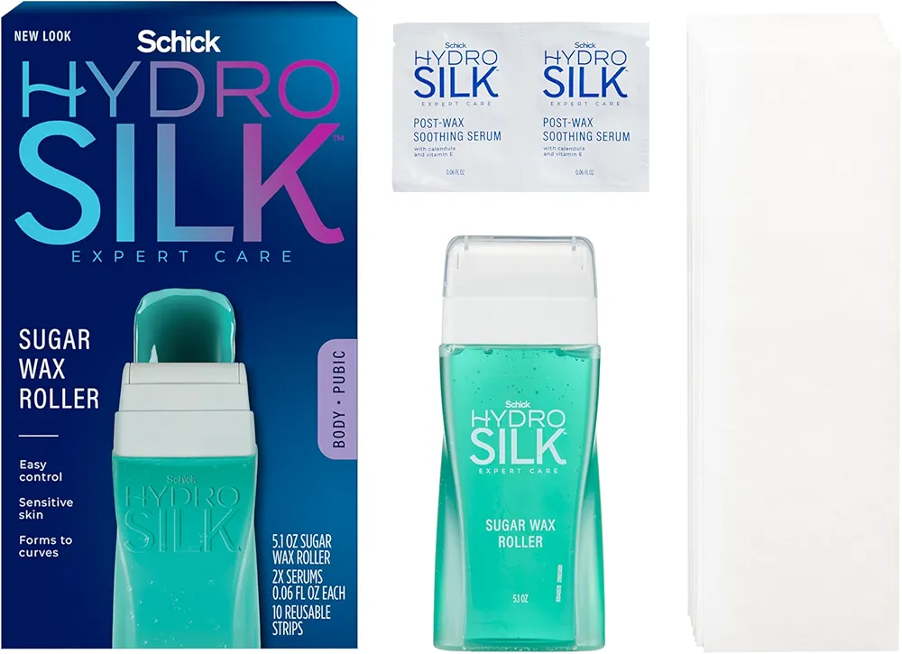 Schick Hydro Silk Sugar Wax Roller for Body + Pubic Hair Removal | Roll On Wax Kit, Soft Wax, Hair Removal Wax, Body Wax Kit, Bikini Line Hair Removal