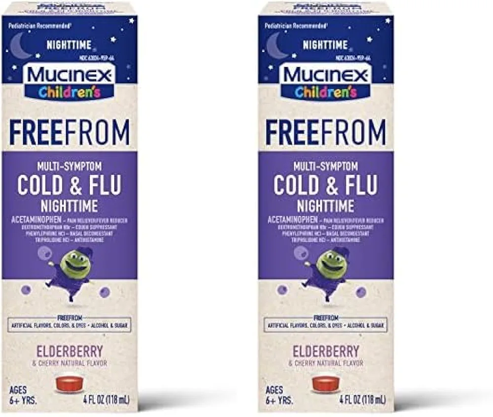 Mucinex Children's Liquid - FreeFrom Multi-Symptom Cold & Flu Nighttime 4oz (Pack of 2)