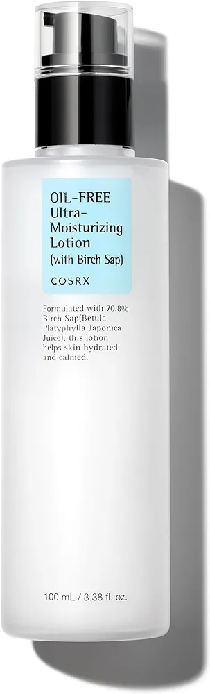 COSRX Oil Free Lotion with Birch Sap, Daily Acne Facial Moisturizer, 3.38 fl.oz / 100ml, Hydrating moisturizer for all skin types, Korean skincare, Paraben free