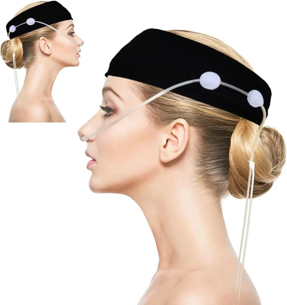 Comfort Oxygen Nasal Cannula Headband, Oxygen Nasal Cannula Hairband，Ear Protectors for Oxygen Tubing with Hook&Loop，Elastic Oxygen Cannula Headband to Prevent Ear Soreness (Black)