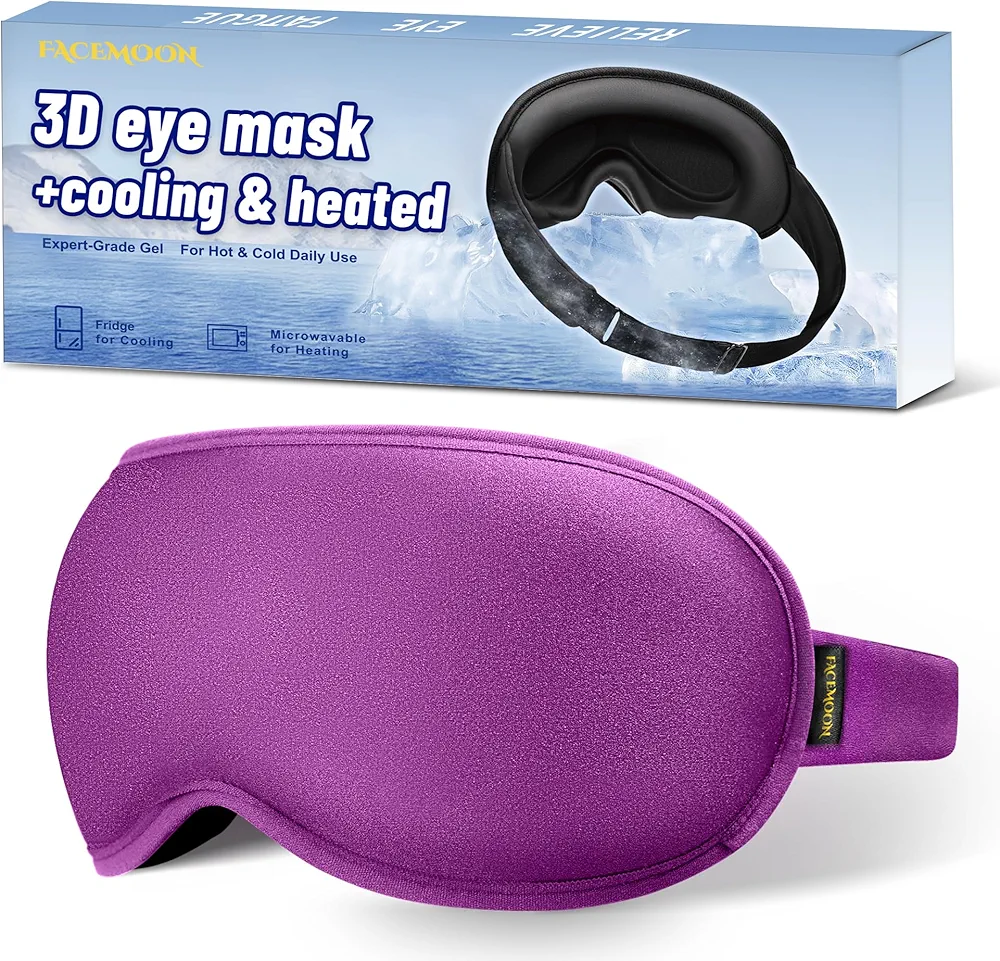 Cooling Gel 3D Ice Eye Mask for Sleep - Weighted & Cold Eye Compress, Blackout Sleep Mask, Reusable Cooling Eye Cover for Dry Eye, Puffiness, and Dark Circles, Eyelash Friendly（Purple）