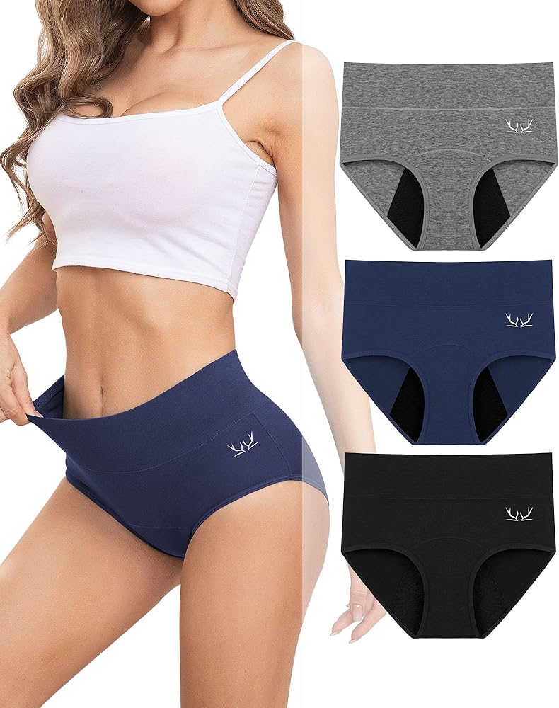 Heavy Flow High Absorbency Period Underwear Women, Leakproof Panties Postpartum Menstrual Hipster Briefs Teens 3 Pack