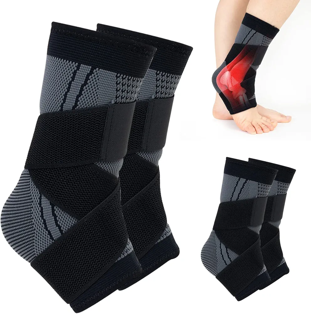 (2 Pack) Ankle Brace Compression Sleeve for Women&Man|Adjustable Ankle Brace Breathable Nylon Material Super Elastic Comfortable|Arch Support for Plantar Fasciitis Socks Relief Night Splint