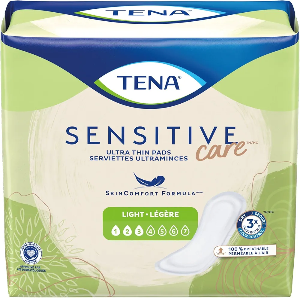 TENA Sensitive Ultra-Thin Light Female Disposable Bladder Control Pads, 24 Count, 1 Pack.