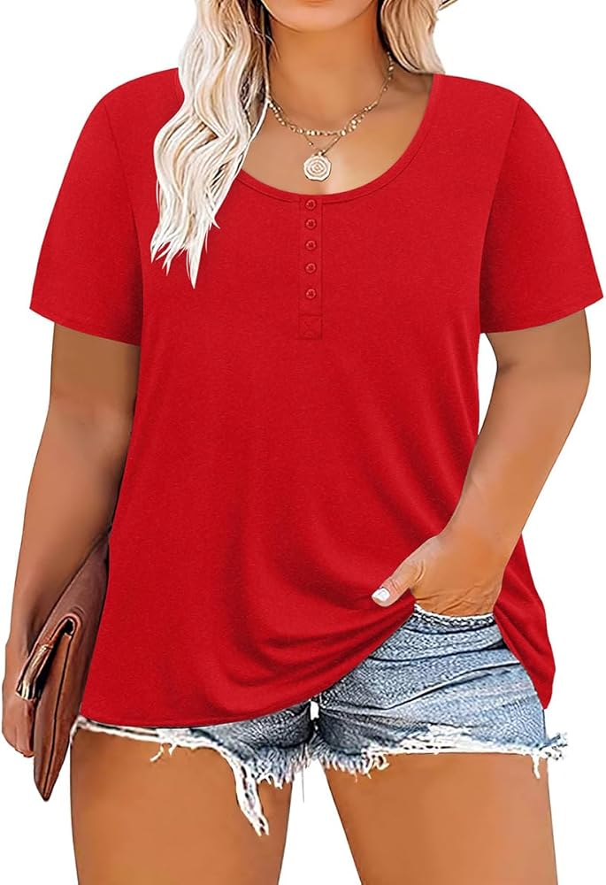 RITERA Plus Size Tops for Women Summer Short Sleeve Button Henley Shirts Oversized Tunic Blouse XL-6XL