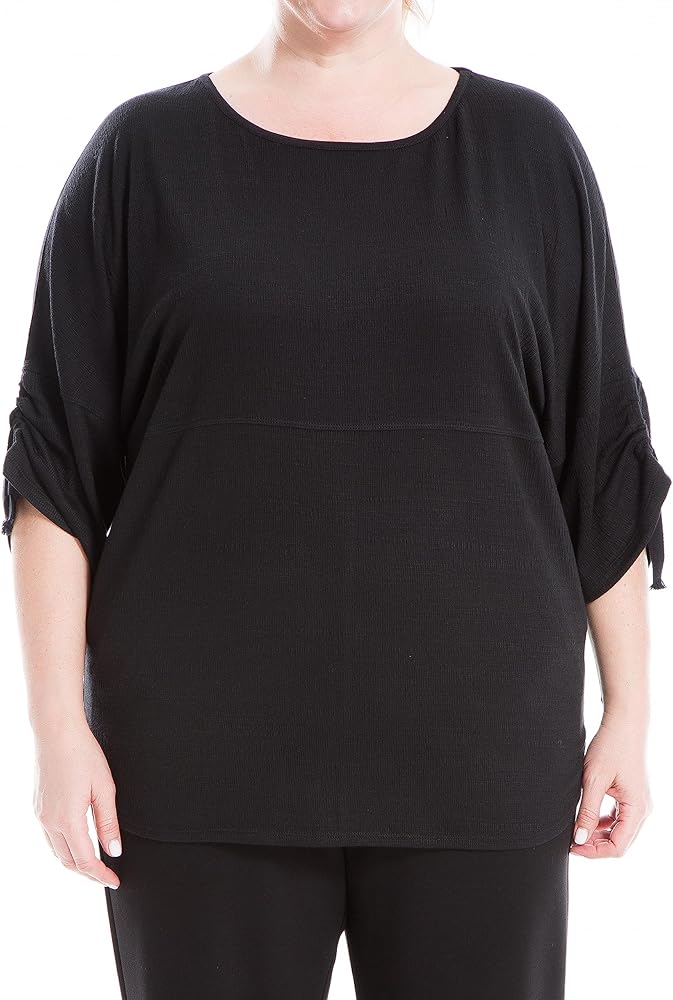 Max Studio Women's Plus Size Cinched Sleeve Knit Top