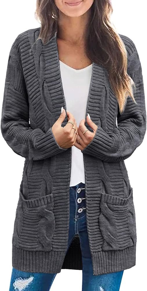 MEROKEETY Women's 2024 Long Sleeve Cable Knit Cardigan Sweaters Open Front Fall Outwear Coat