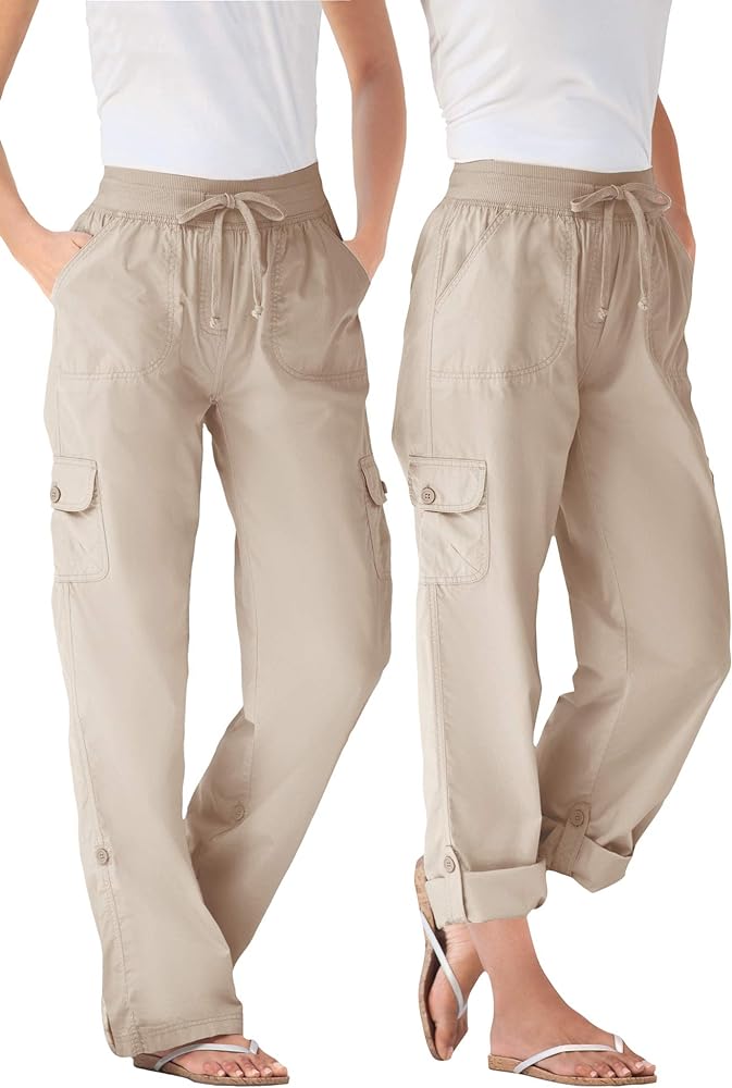 Woman Within Plus Size Convertible 2-in-1 Cargo Pant & Capri Elastic Waist