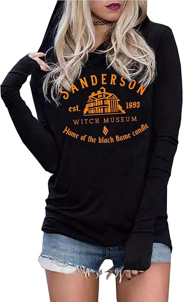 Susongeth Halloween Sanderson Sisters Fashion Hoodie Women Halloween Hocus Pocus Long Sleeve T-Shirt Lightweight Pullover Top