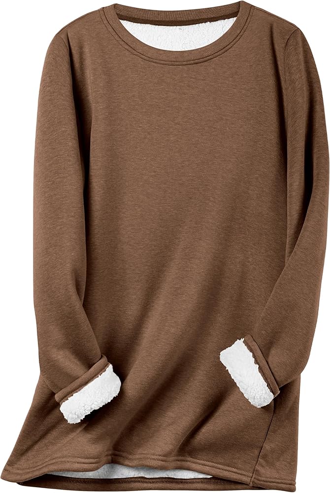 Flygo Women's Winter Warm Sherpa Lined Fleece Crewneck Sweatshirt Pullover Loungewear Tunic Tops