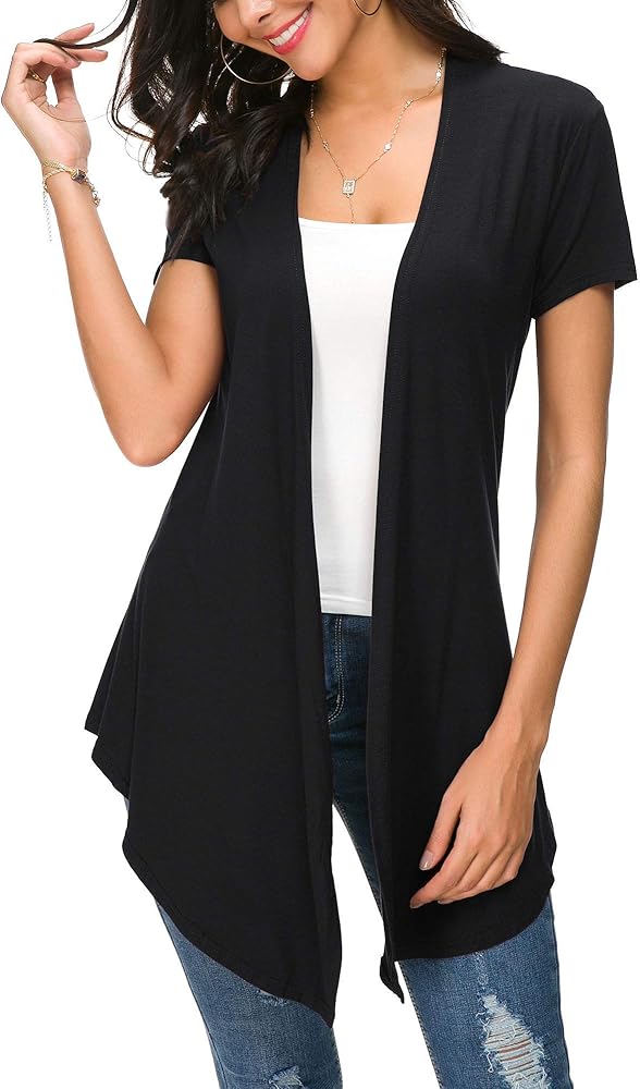 Urban CoCo Womens Open Front Short Sleeve Cardigans for Women Lightweight Summer Drape Cardigan Vest