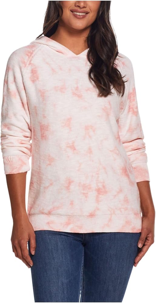 Weatherproof Vintage Womens Coral Tie Dye Long Sleeve Hoodie Sweater L Pink