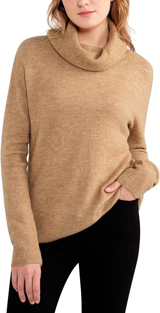 Womens Cowl Neck Sweater Lightweight Loose Pullover Tops Long Sleeve Roll Neck Ribbed Casual Knitwear