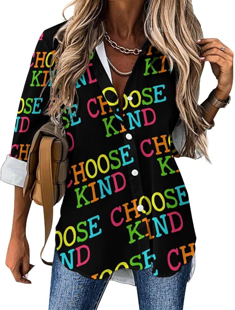 Choose Kind Classic Shirts for Women Long Sleeve Blouse Casual V Neck Tee Tops Work Office