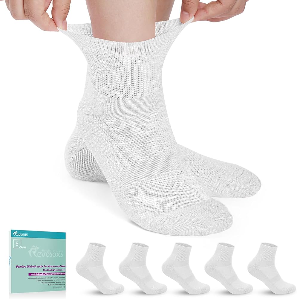 Diabetic Socks for Men Women,5 Pairs Bamboo Diabetic Ankle Socks for Women,Non-Binding Diabetic Socks