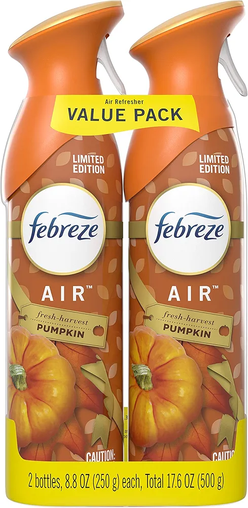 Febreze Air Odor-Eliminating Air Freshener, Fresh-Harvest Pumpkin, 2 Ct, 8.8 Fl Oz Each (17.6 Fl oz Total)