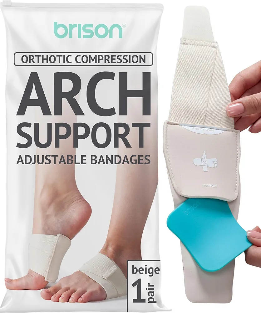 BRISON Arch Support Brace Orthotics Bands - Adjustable Feet Compression Straps with Supportive Plate Removable Flat Foot Pain Care Arch Support Splint Men Women