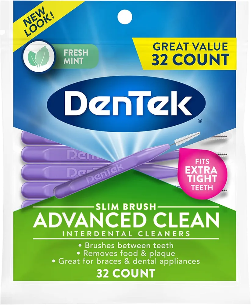 DenTek Slim Brush Advanced Clean Interdental Cleaners, Extra Tight, 32 Count