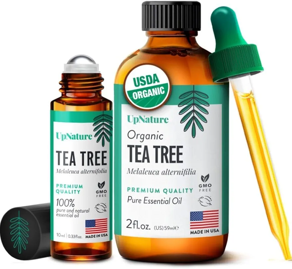 UpNature Organic Tea Tree Oil and Roll-On Bundle - Natural Skin, Hair & Nail Care