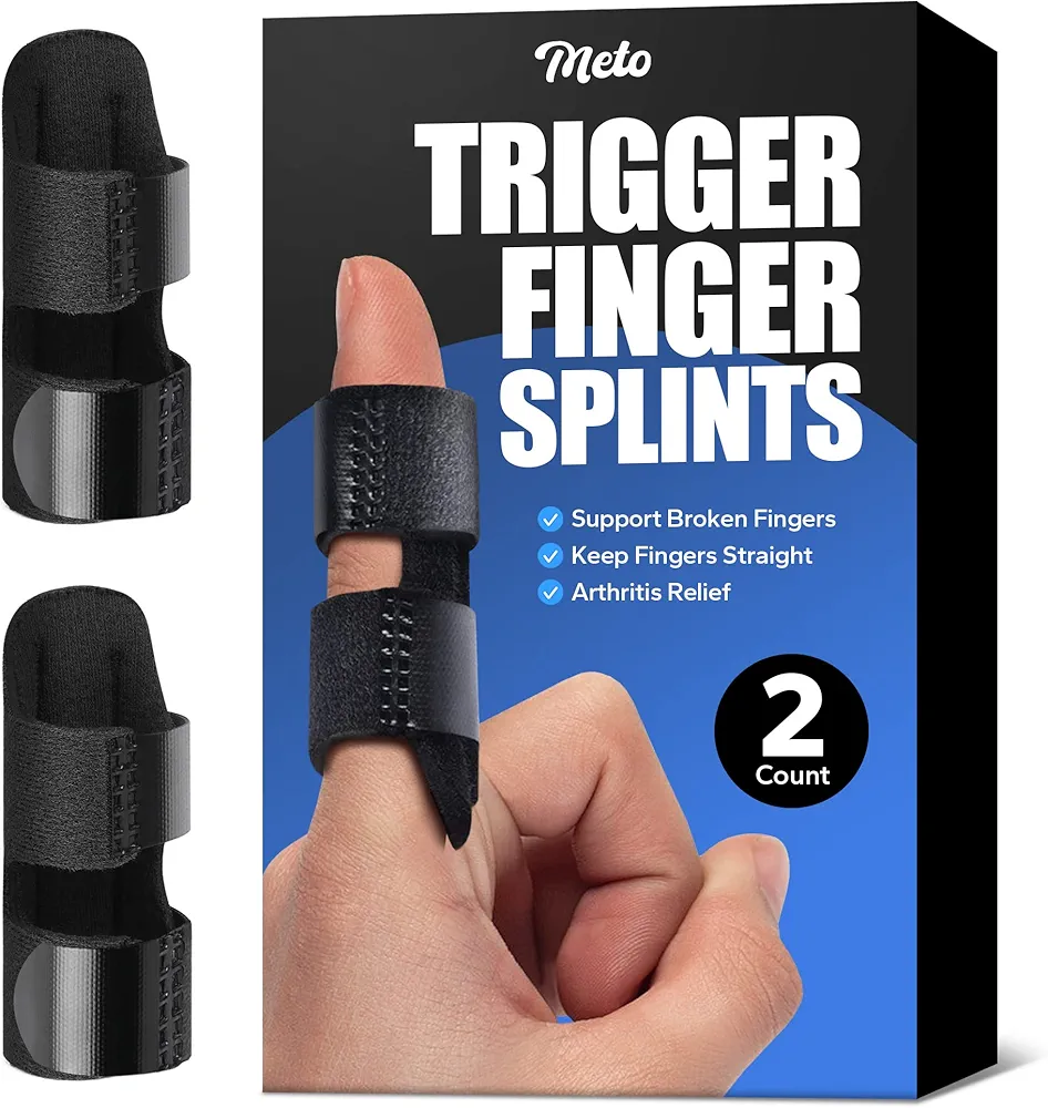 Meto Finger Splints for Trigger Finger (2 Count), Finger Brace for Straightening, Support Broken Fingers or Arthritis Relief, Trigger Finger Splint for Middle Finger, and Other Fingers (Black)