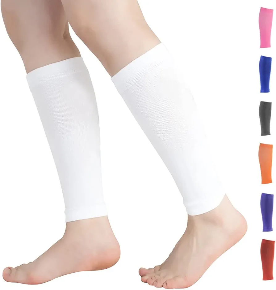 Calf Compression Sleeves for Men & Women (20-30mmhg) - Leg Compression Sleeve for Running, Cycling, Shin Splints Support, Relieve Legs Pain, Travel (One Pair)(White,Small)