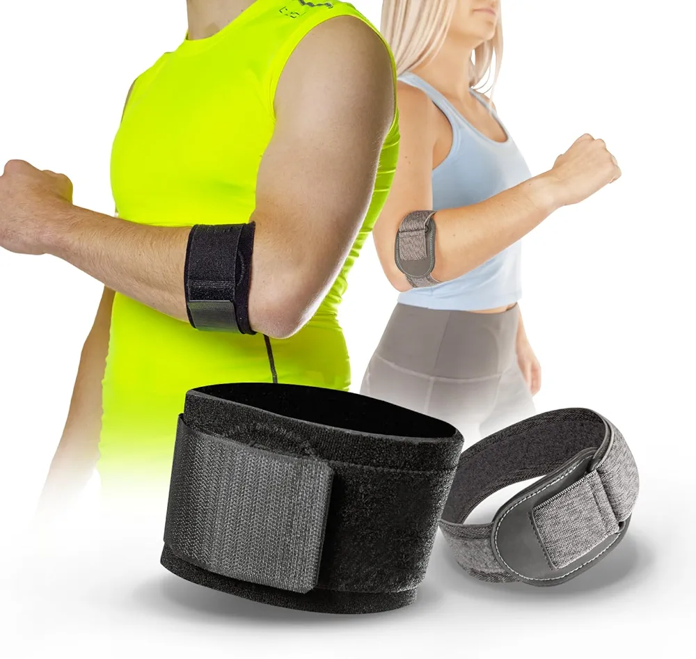 BraceAbility Counterforce + Court Comfort Elbow Brace Bundle - Universal Tendonitis Forearm Strap and Epicondylitis Elbow Band for Tennis or Golfer's Elbow - Fits Left or Right Arm