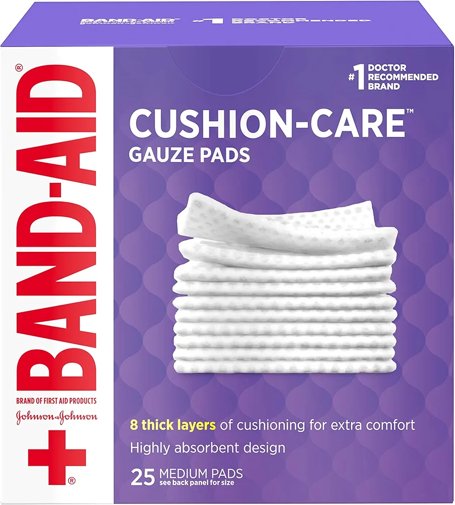 Band-Aid Brand Cushion Care Non-Stick Gauze Pads, Individually-Wrapped, Medium, 3 in x 3 in, 25 Count (Pack of 1)