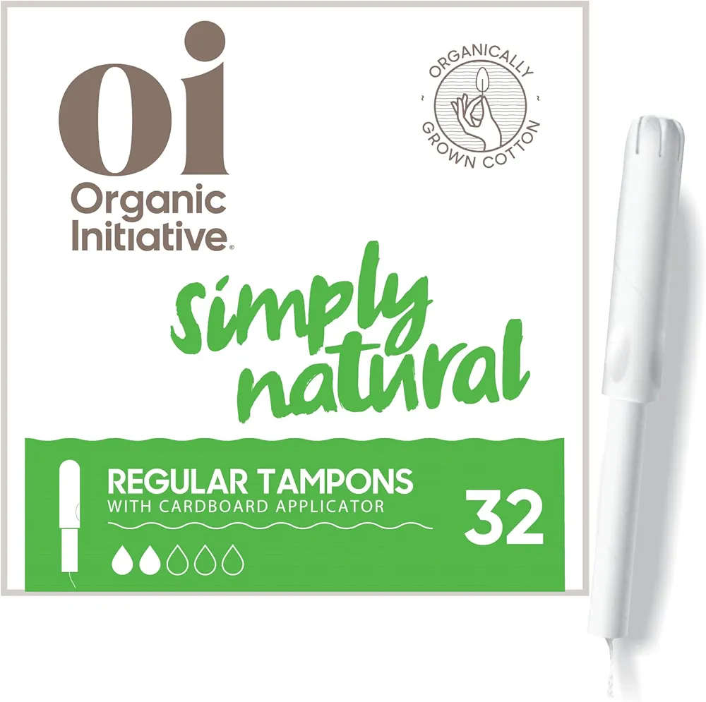 Oi Organic Tampons | Regular Absorbency | 100% Certified Organic Cotton, Unscented | Cardboard Applicator | Leak Free, Easy Grip| 2x16 Packs (32 Count)