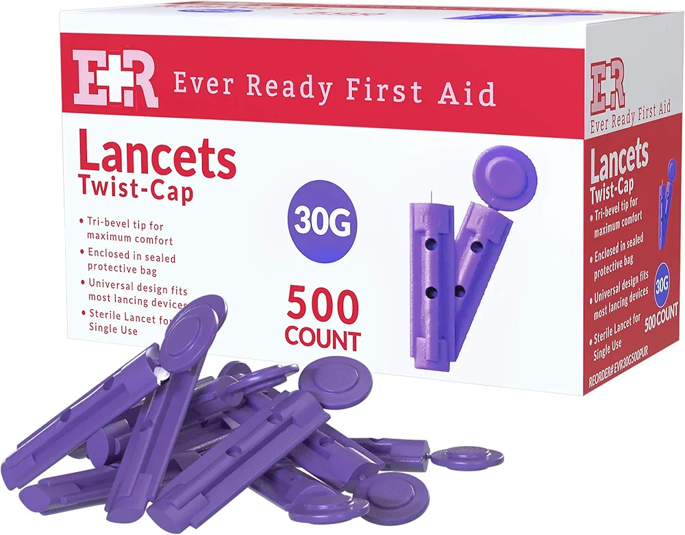 Ever Ready First Aid Sterile Twist-Cap Lancets 30G Purple - 500 Count