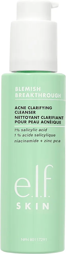 e.l.f. SKIN Blemish Breakthrough Clarifying Cleanser, Gel Cleanser For Removing Makeup, Controlling Oil & Clarifying Pores, 1% Salicylic Acid