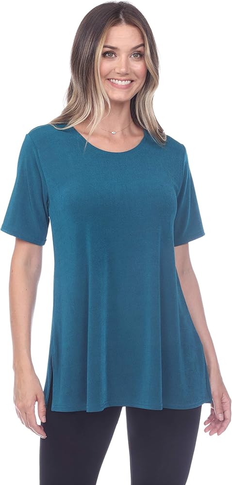 Jostar Women's Casual Tunic Top - Short Sleeve Stretchy Vented Solid T Shirts Blouse