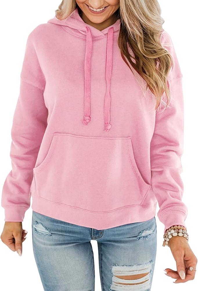 Bingerlily Women's Casual Hoodies Long Sleeve Solid Lightweight Pullover Tops Loose Sweatshirt with Pocket