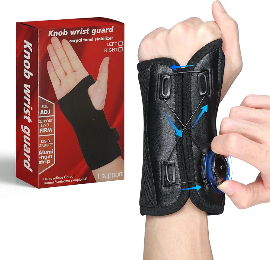 Carpal Tunnel Relief Wrist Brace Night Support For Men&Women-Brace Left Hand Adjustable with Metal Splint Stabilizer Sprained Wrist Pain, Arthritis, Tendonitis, Ligament Injury, One size fits all