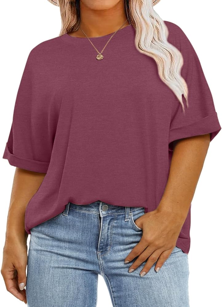 Womens Plus Size Tops Oversized Half Sleeve Crew Neck T Shirts Loose Fit Tee Top Summer Flowy Casual Blouses XL-5XL