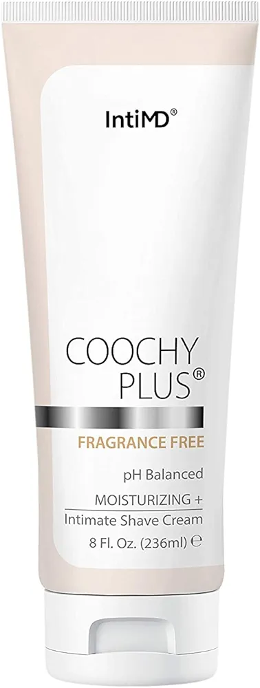 Coochy Plus Intimate Shaving Cream FRAGRANCE FREE For Pubic, Bikini Line, Armpit and more - Rash-Free, Prevents Razor Burns & Bumps, In-Grown Hairs, Itchiness 8oz Tube