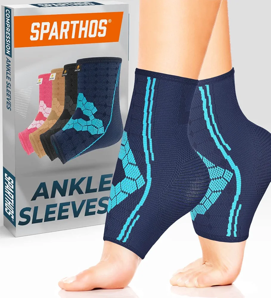 Sparthos Ankle Compression Socks (Pair) – Plantar Fasciitis Sleeves with Arch Support – Foot Ankle Brace for Men and Women – Relieve Heel Pain, Reduce Swelling, Achilles Tendon Calf (Blue-XL)