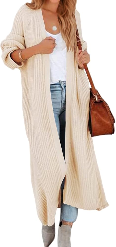 Women's Oversized Long Cardigan Sweaters Long Sleeve Split Open Front Drape Knit Duster Coat