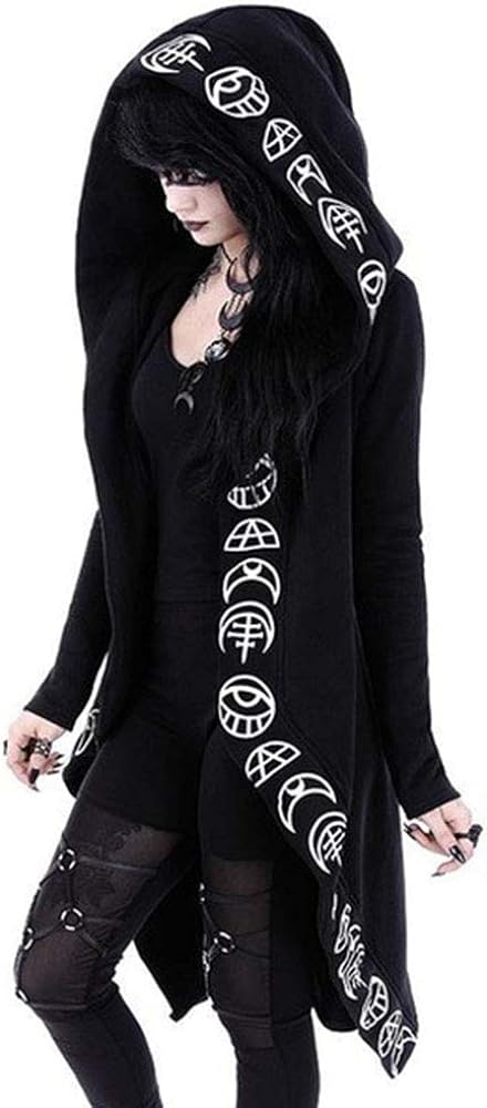 Women Vintage Gothic Punk Oversized Open Front Moon Long Hoodie Top Sweatshirt