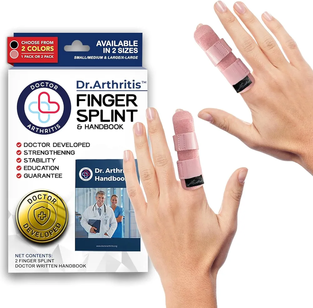 Dr. Arthritis Doctor Developed Finger Splint Trigger Finger Brace - Braces, Splints & Supports Index,Middle, Ring & Pinky Finger - Padded Finger Splints for Straightening (Pink, S/M, 2 Pack)