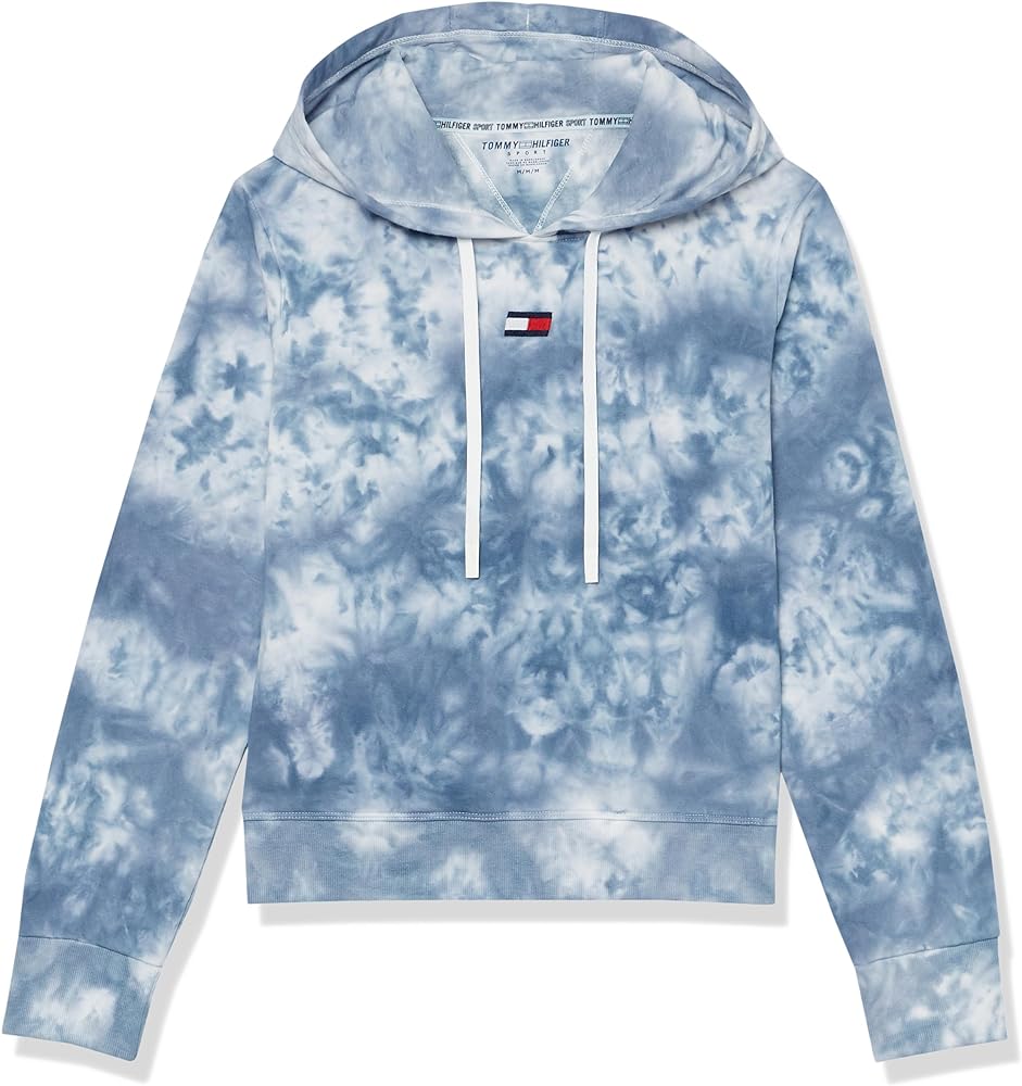 Tommy Hilfiger Women's Drop Shoulder Hoodie Tie Dye Print Cross Over Back Hoodie