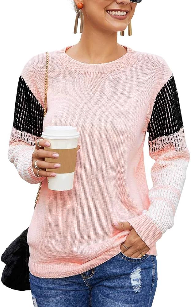 Women's Cute Contrast Sleeve Knitted Pullover Sweater