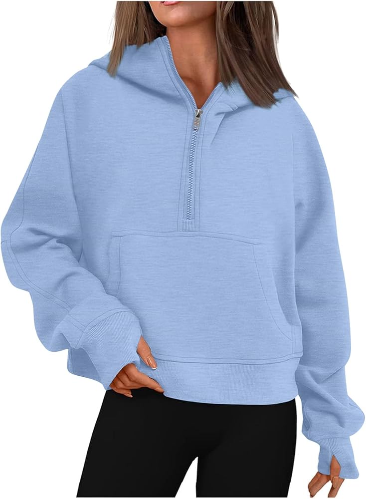 Sweatshirts Cropped Hoodies Fleece Womens Quarter Zip Up Pullover Sweaters Fall Outfits 2023 Winter Clothes With Pocket