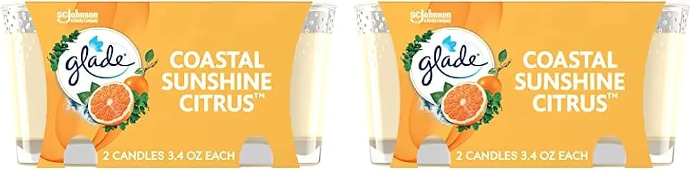 Glade Candle Jar, Air Freshener, Coastal Sunshine Citrus, 3.4 oz, 2 Count (Pack of 2)