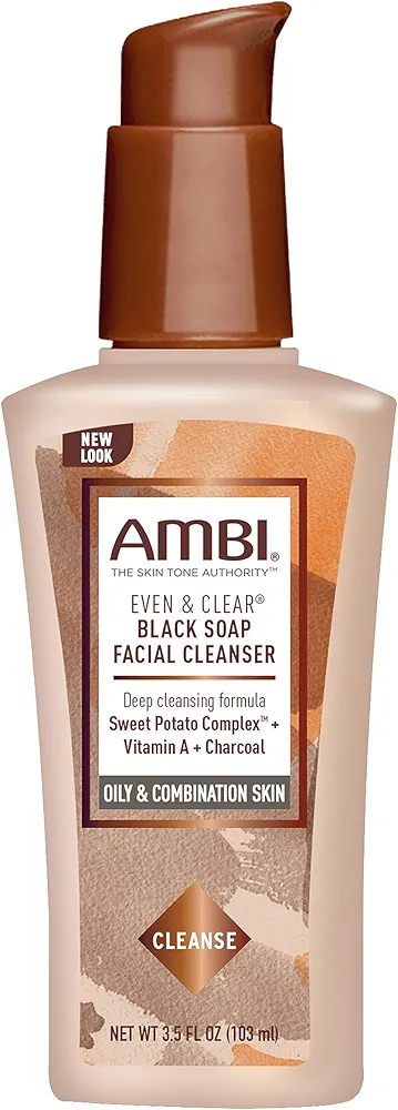 Ambi Even & Clear Purifying Charcoal Black Soap Facial Cleanser With Nutrient Rich Sweet Potato Complex | Helps Even Skin Tone | 3.5 Ounce