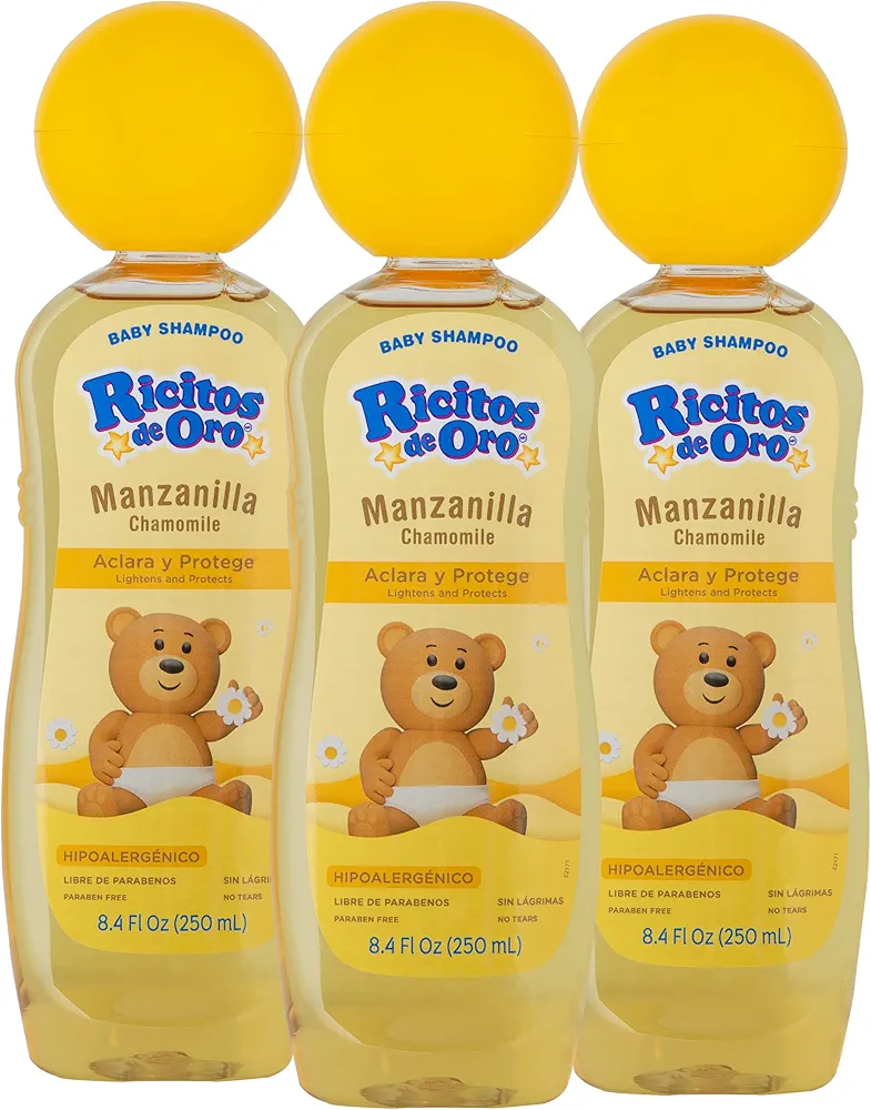 Ricitos de Oro Chamomile Manzanilla, Baby Shampoo, Hypoallergenic, 3 Pack, 8.4 FL Oz Bottles